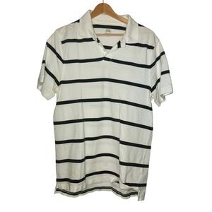 J.Crew Vintage Polo Shirt Men's Large White Black Stripe Short Sleeve Cotton